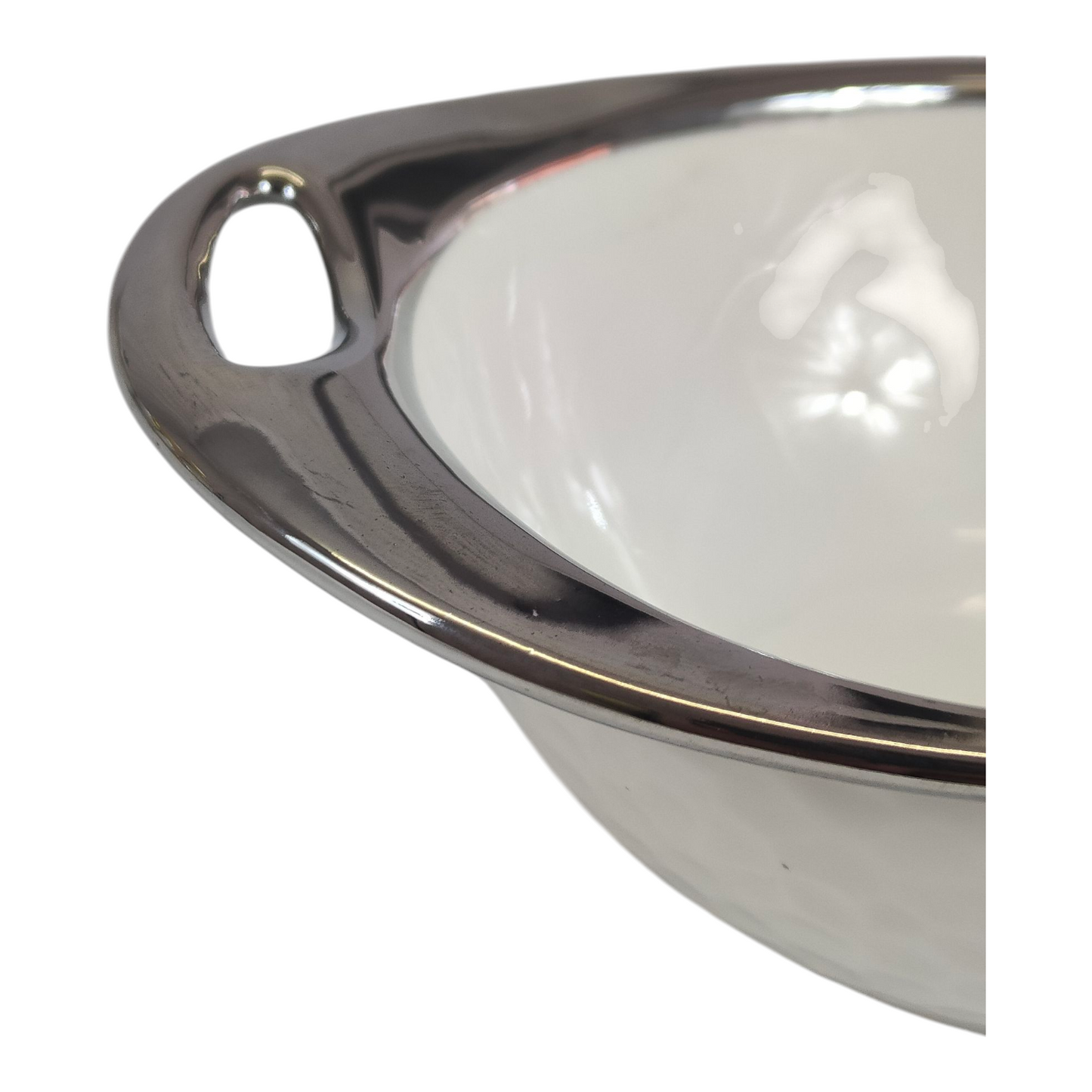 Set de Sopera de Cerámica con Tapadera + 6 Cuencos con Soporte Dorado - Estilo Elegante Blanco y Plateado