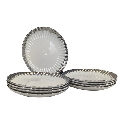 🍽️ Conjunto em Cerâmica Ø26 cm – Embalagem com 9 Pratos Decorativos com Borda Prateada