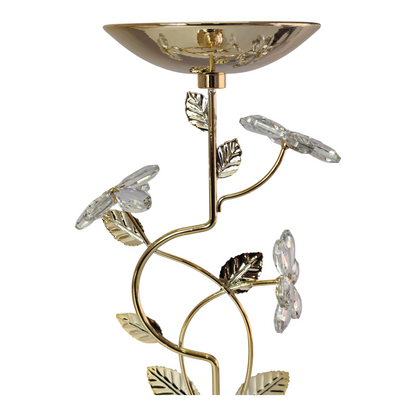 Portavelas de Cristal y Metal Dorado con Flores Decorativas