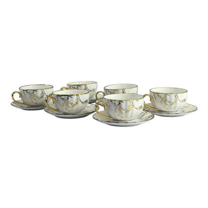 ☕ Set de 6 Tazas con Platillos Decorados – Detalles Dorados y Diseño Clásico 🌿