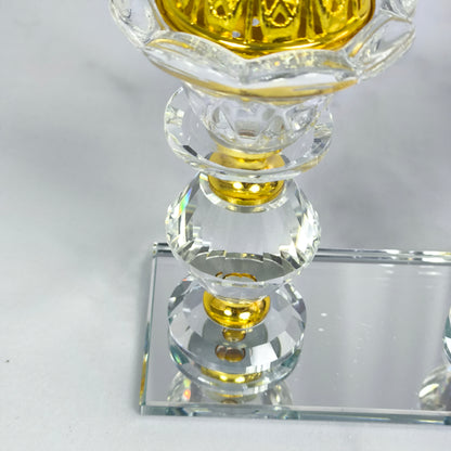 Quemador de Incienso Triple de Cristal con Base de Espejo y Detalles Dorados – Porta Incienso Decorativo Elegante