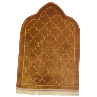 Alfombra de Rezo Sajjada Marrón Dorado con Flecos