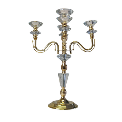 Candelabro de 5 Brazos en Metal Dorado y Cristal Tallado – 45 cm