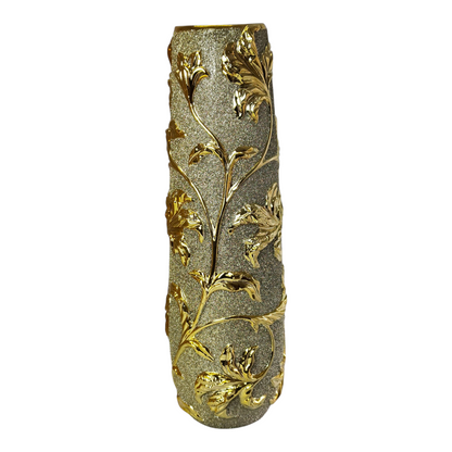 Jarrón Decorativo Alto Dorado con Hojas en Relieve – Estilo Lujo