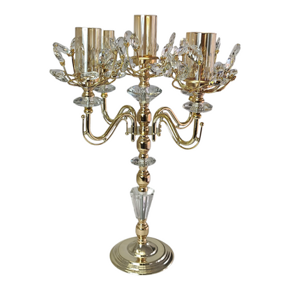 Candelabro de Cristal y Metal Dorado con 5 Brazos — Diseño de Lujo y Elegancia