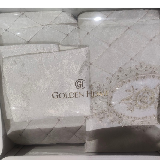 Conjunto de cama de luxo Marianna – colcha acolchoada com renda – creme