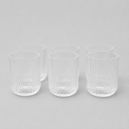 Set de 6 Vasos de Cristal Transparente con Relieve – Elegancia para Agua, Refrescos y Cócteles