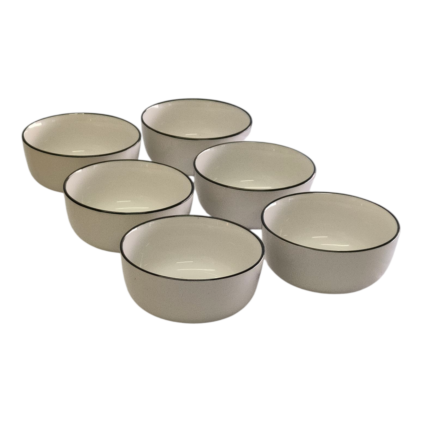 Set de 6 Cuencos de Cerámica Blanca con Borde Negro – Multiuso para mesa y cocina
