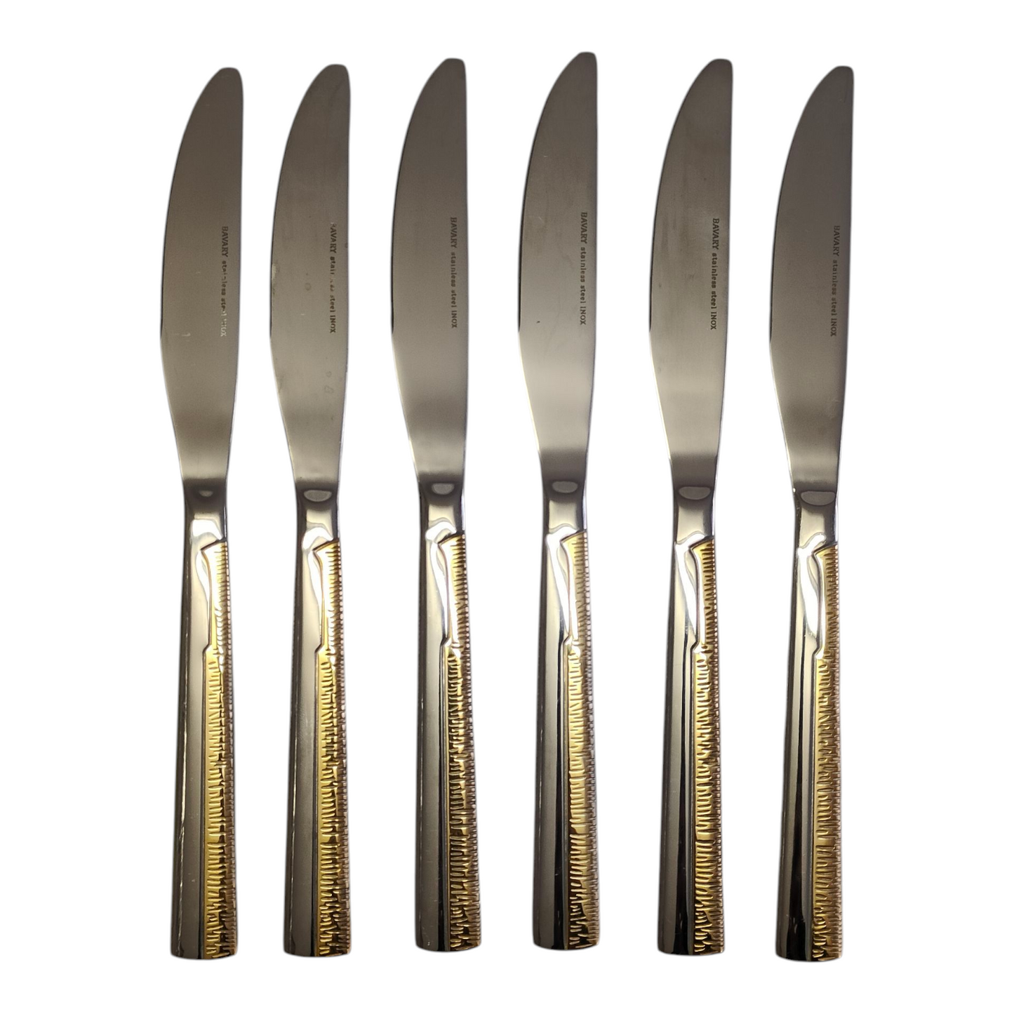 Set 6 Cuchillos de Mesa — Acero Inoxidable con Detalle Dorado