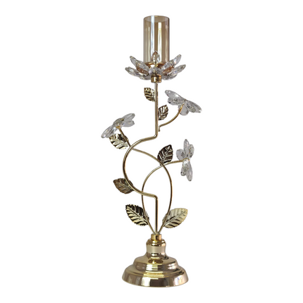 Portavelas de Cristal y Metal Dorado con Diseño Floral Decorativo