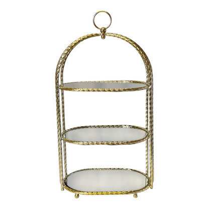 Estante Decorativo Dorado de 3 Niveles con Espejos — Elegancia para Hogar o Eventos