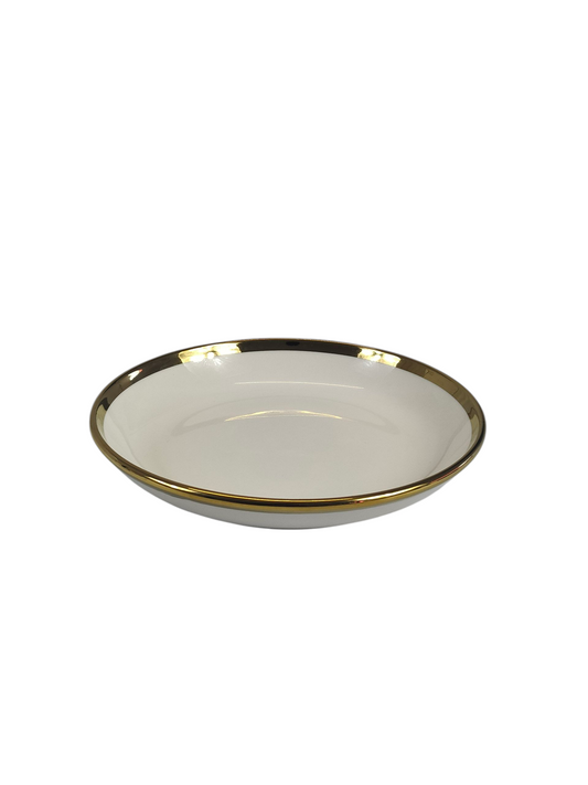 🏷 Plato Hondo de Cerámica Ø20 cm – Borde Dorado Elegante