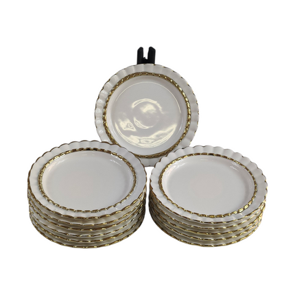 Conjunto de 12 pratos de sobremesa em porcelana com rebordo dourado, Ø 15,8 cm – Design clássico e elegante