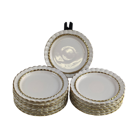 Juego de 12 Platos de Postre de Porcelana con Borde Dorado Ø 15,8cm – Diseño Elegante Clásico