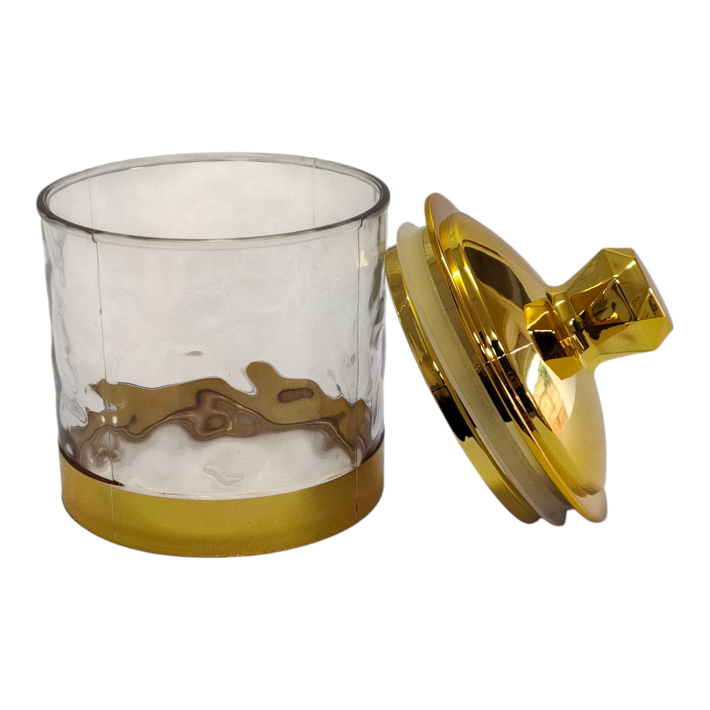 💎 Set de 3 Botes de Plástico Transparente con Tapa Dorada — Diseño Ondulado y Elegante ✨