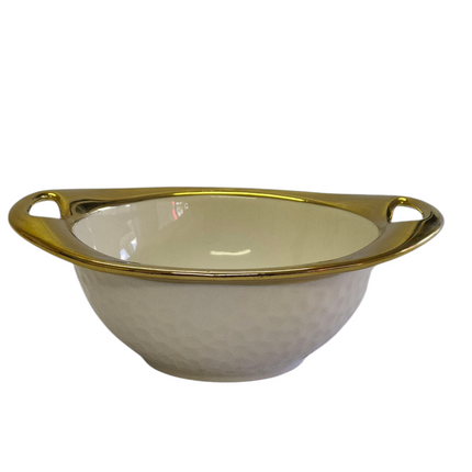 Soup Set with 6 Porcelain Cups and Gold Base — Elegant White and Gold Design