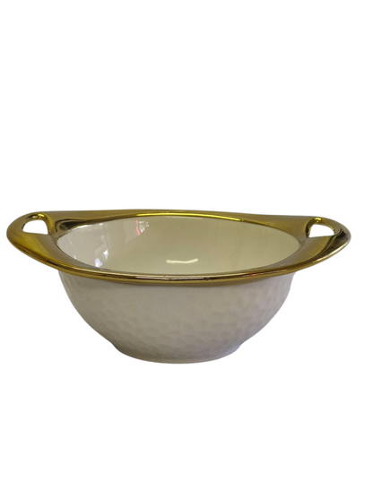 Set de Sopa con 6 Tazas de Porcelana y Base Dorada — Diseño Elegante Blanco y Oro