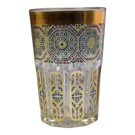 Chávena de vidro decorada para chá árabe - Estilo floral dourado