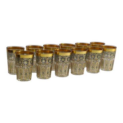 Chávena de vidro decorada para chá árabe - Estilo floral dourado