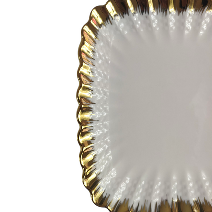 🏷️ Set of 12 Square Porcelain Plates with Elegant Gold Rim 14.9cm x 14.9cm