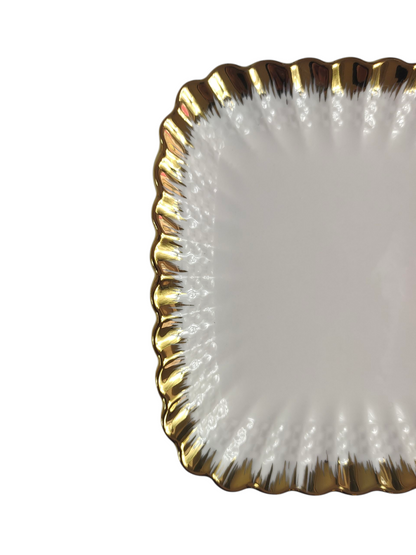 🏷️ Set de 12 Platos Cuadrados de Porcelana con Borde Dorado Elegante 14,9cm x 14,9cm