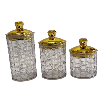 Set de 3 Botes de Plástico con Tapa Dorada – Diseño Elegante para Cocina o Decoración