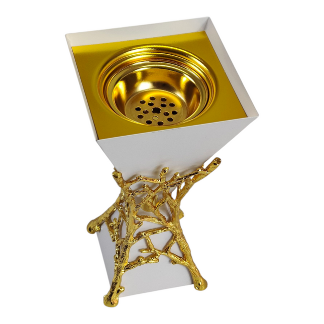 Incensário árabe branco e dourado — Design luxuoso com base em forma de ramo.