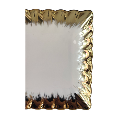 Set de 12 Bandejas Rectangulares de Porcelana Blanca con Borde Dorado 25,8cm x 15cm ✨🍰