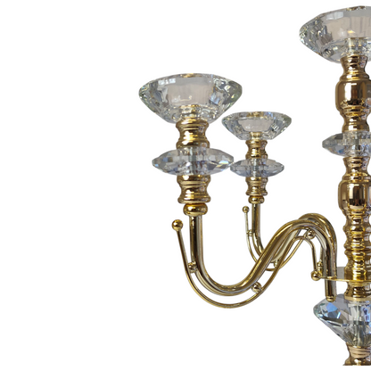 Candelabro de 5 Brazos en Metal Dorado y Cristal Tallado – 45 cm