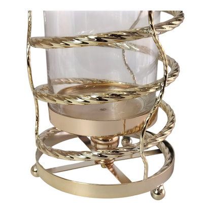 Portavelas Alto de Cristal y Metal Dorado con Diseño Espiral Moderno  62cm