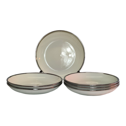 🍽️ Serviço de jantar em porcelana com 24 peças e rebordo prateado — Elegância moderna e sofisticada ✨