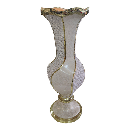 Jarrón Blanco Nacarado con Detalles Dorados y Perlas – Decoración de Lujo para el Hogar 121,5 cm