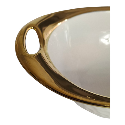 Soup Set with 6 Porcelain Cups and Gold Base — Elegant White and Gold Design