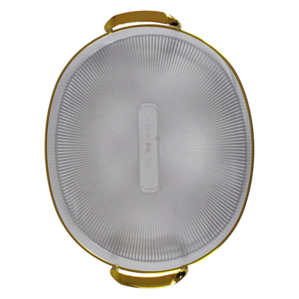 🍽️ Conjunto de 3 tabuleiros ovais em plástico com pegas douradas – Design elegante e durável
