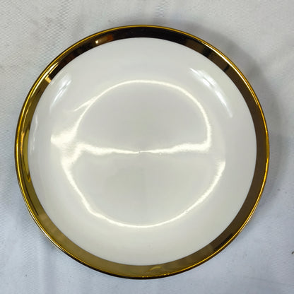 Juego de Sopera con 6 Tazones y Platillos de Porcelana Blanca con Borde Dorado 2,7L