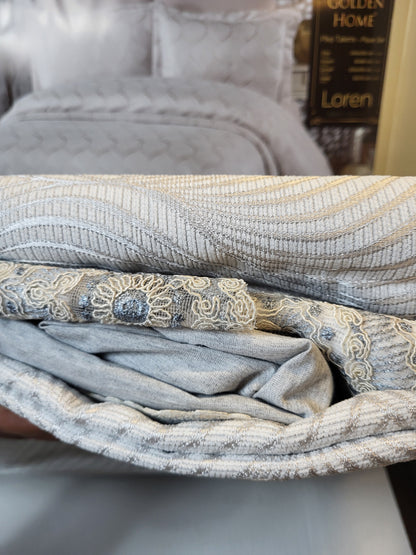 Juego de Cama de Lujo "Loren" – Diseño Moderno y Elegante para tu Dormitorio - COLOR GRIS