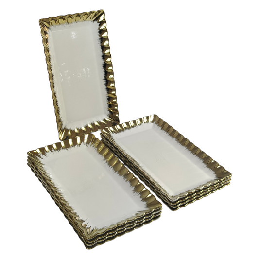 🥇 Set de 9 Platos Rectangulares con Borde Dorado 30cm x 17,5cm– Elegancia Clásica para tu Mesa