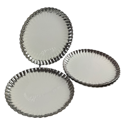 Set de 6 Platos de Porcelana Blanca con Borde Plateado Medida: Ø 36cm 🍽️✨ Diseño Moderno y Elegante
