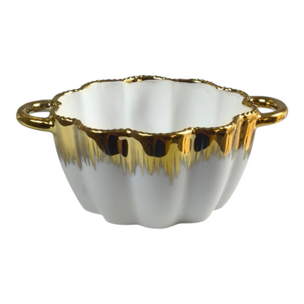 Soup Set with 6 Bowls 🍲✨ White Porcelain with Gold Details and Luxury Stand 2L