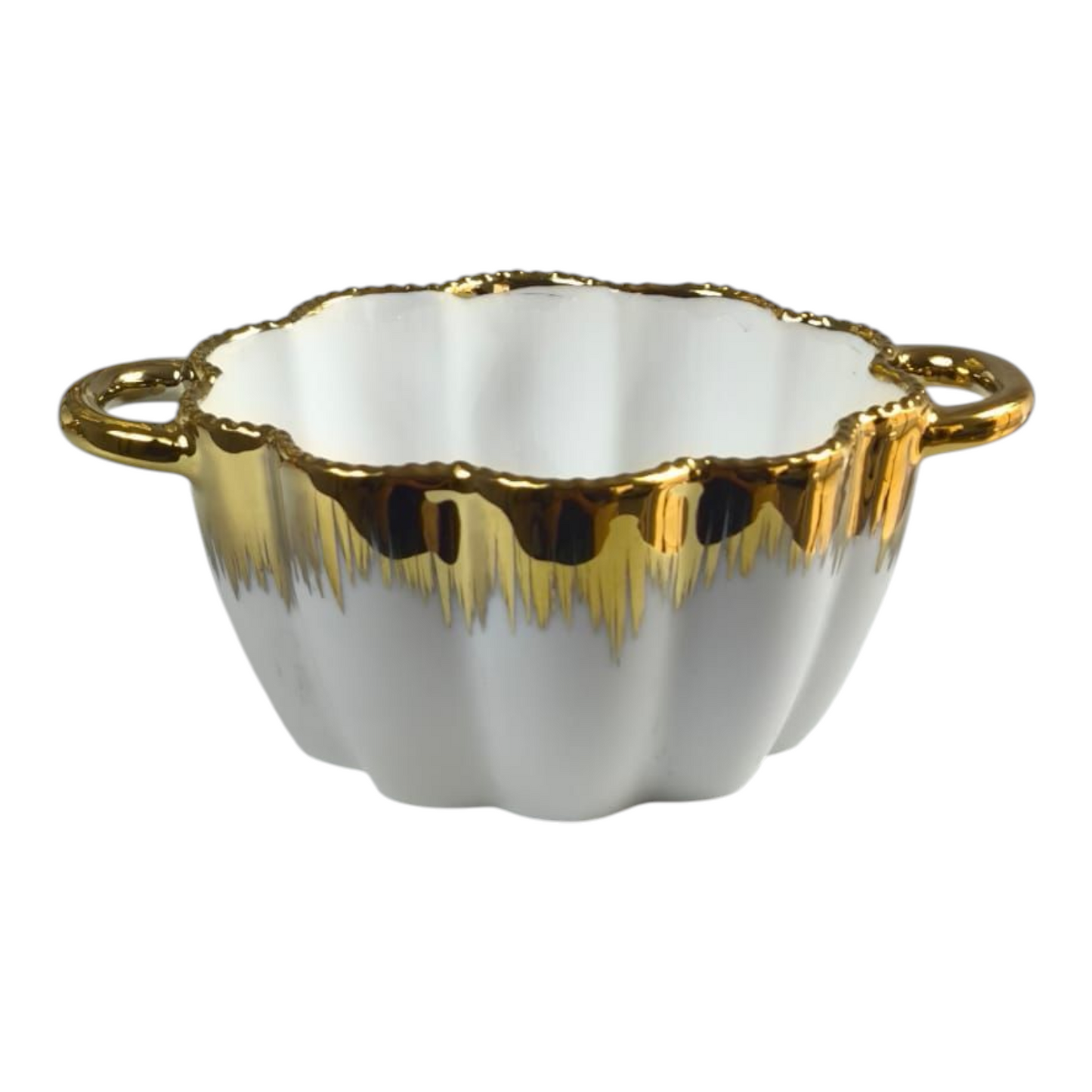 Set de Sopa con 6 Cuencos 🍲✨ Porcelana Blanca con Detalles Dorados y Soporte de Lujo 2L