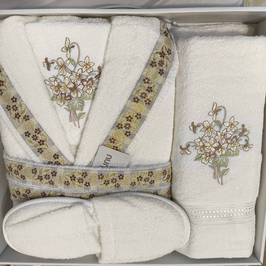 Set de Baño de Lujo 7 Piezas con Albornoz, Toallas y Zapatillas