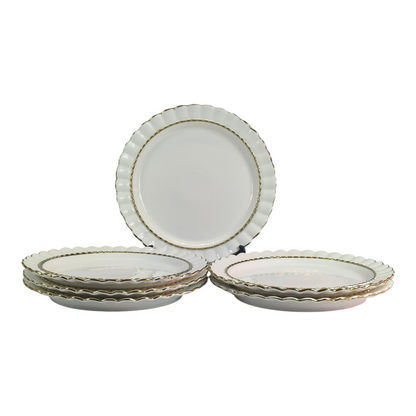 🏷 Plato de Cerámica Ø27,6 cm – Diseño Elegante con Borde Dorado y Relieve