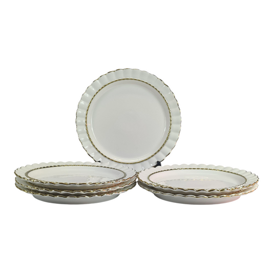 🏷 Plato de Cerámica Ø27,6 cm – Diseño Elegante con Borde Dorado y Relieve