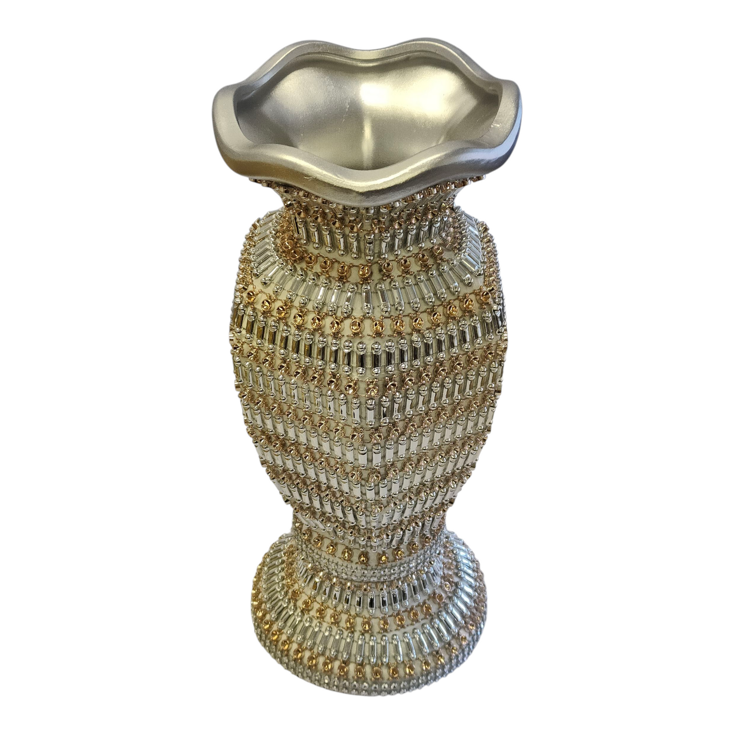 Jarrón Decorativo de Lujo Plateado con Detalles Dorados – 41 cm