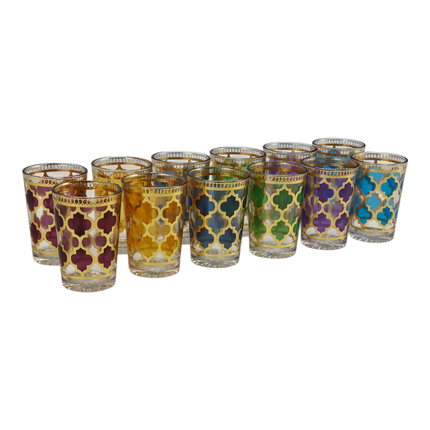 Chávena de vidro decorada para chá árabe - estilo turquesa e dourado