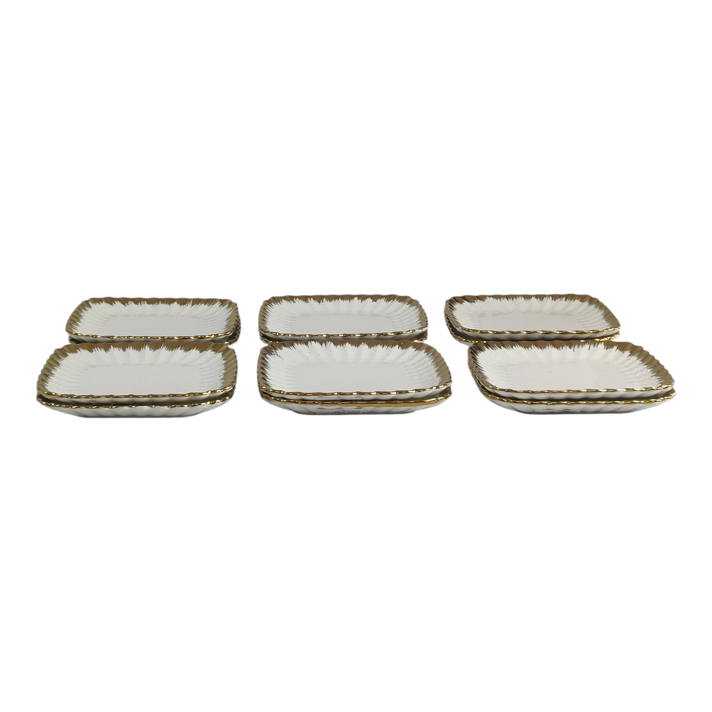 🏷️ Set de 12 Platos Cuadrados de Porcelana con Borde Dorado Elegante 14,9cm x 14,9cm