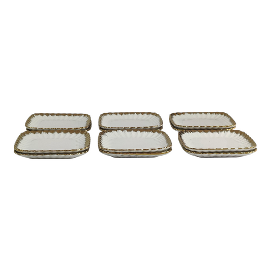 🏷️ Set de 12 Platos Cuadrados de Porcelana con Borde Dorado Elegante 14,9cm x 14,9cm