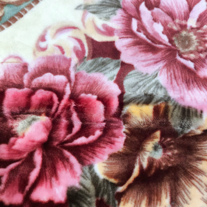 Manta de Felpa Color verde con flores - Extra Suave y Cálida para Invierno (200x230 cm, 4,5 kg)