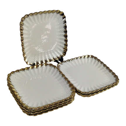 🟡 Conjunto de 8 pratos quadrados com rebordo dourado, 19,5 cm x 19,5 cm – Estilo elegante e sofisticado