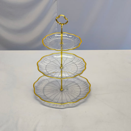 Suporte para sobremesas de 3 andares – Vidro com detalhes dourados